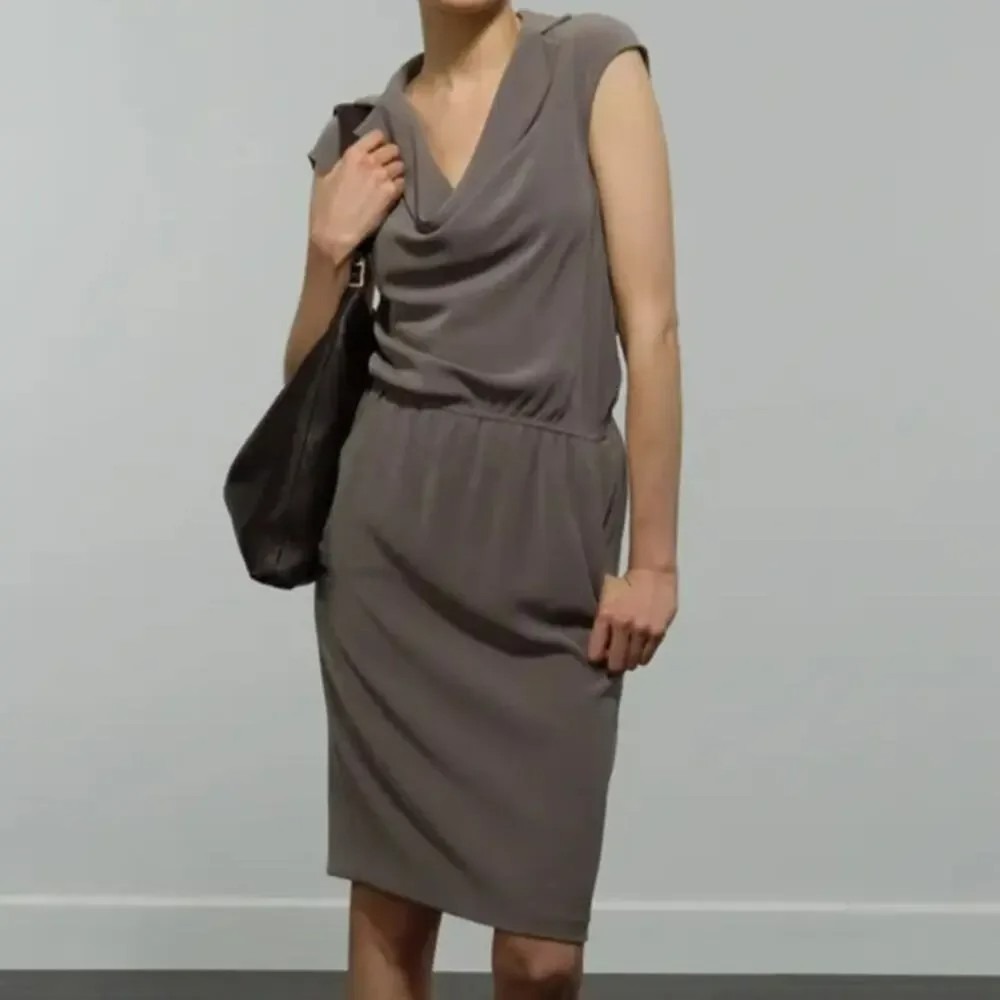St John Wool Blend Cowl Neck Sheath Dress